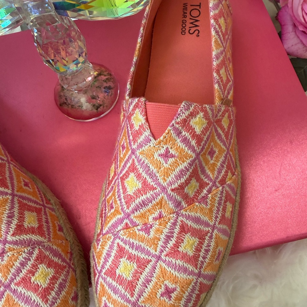 TOMS Unisex Alpargata Rope 2.O Geometric Espadrille Woven Textile Pink & Yellow - Picture 13 of 17